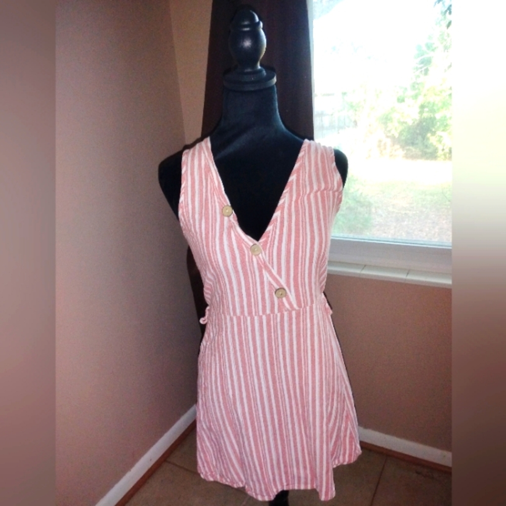 🩷🤍 NWOT Womens Coral White Striped Dress XXS Chic Summer Spring